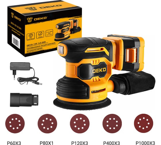 Изображение товара Шлифмашина эксцентриковая аккумуляторная DEKO DKCG-125, 20В, 1x2.0Ач 084-1041