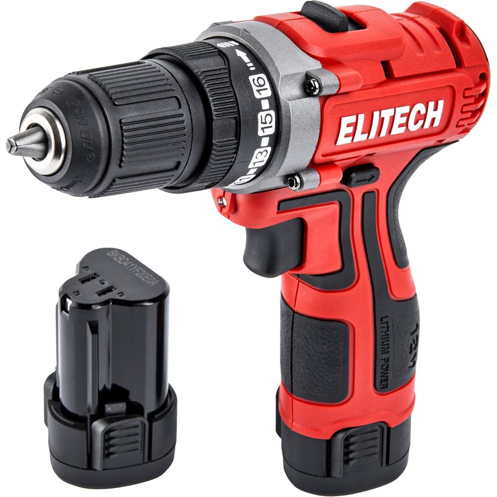 Изображение товара Аккумуляторная дрель Elitech ДА 12Л2 12 В, 2 скорости, Li-Ion