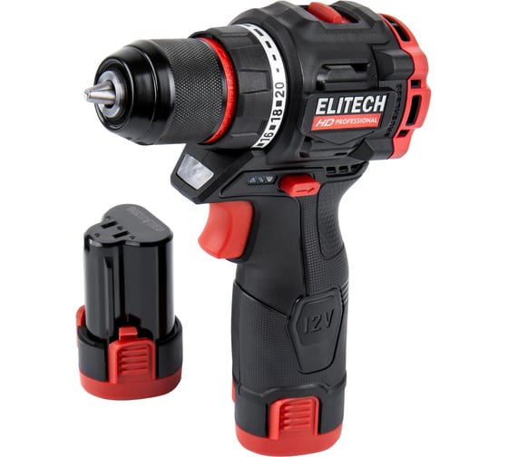 Изображение товара Дрель аккумуляторная Elitech CD 12L2 (12В, 2х2Ач, 40Нм, BL) HD 205713