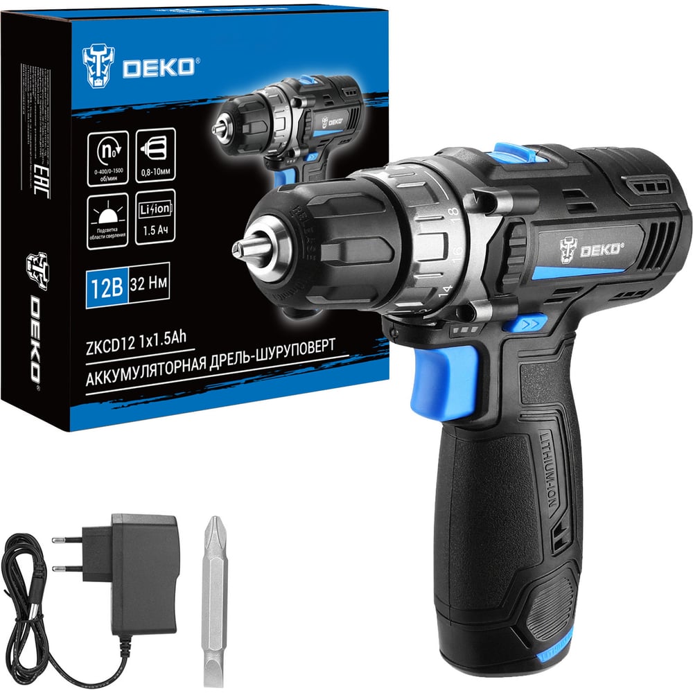 Аккумуляторная дрель-шуруповерт DEKO ZKCD12, 12В, 1x1.5Ач 084-1008