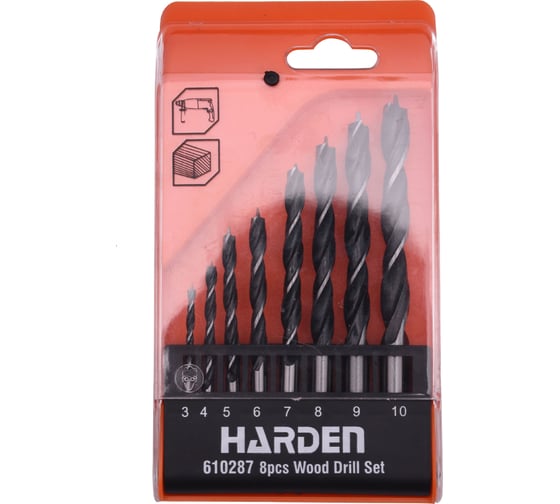 Изображение товара Набор сверл по дереву (8 шт; 3, 4, 5, 6, 7, 8, 9, 10 мм) HARDEN 610287