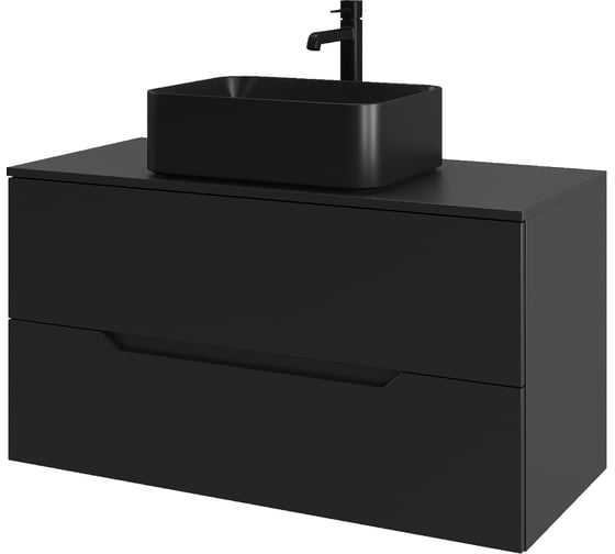 Изображение товара Подвесная тумба с раковиной ORANGE Line 100 см, черный Li-100TubMDF+B02-460MB