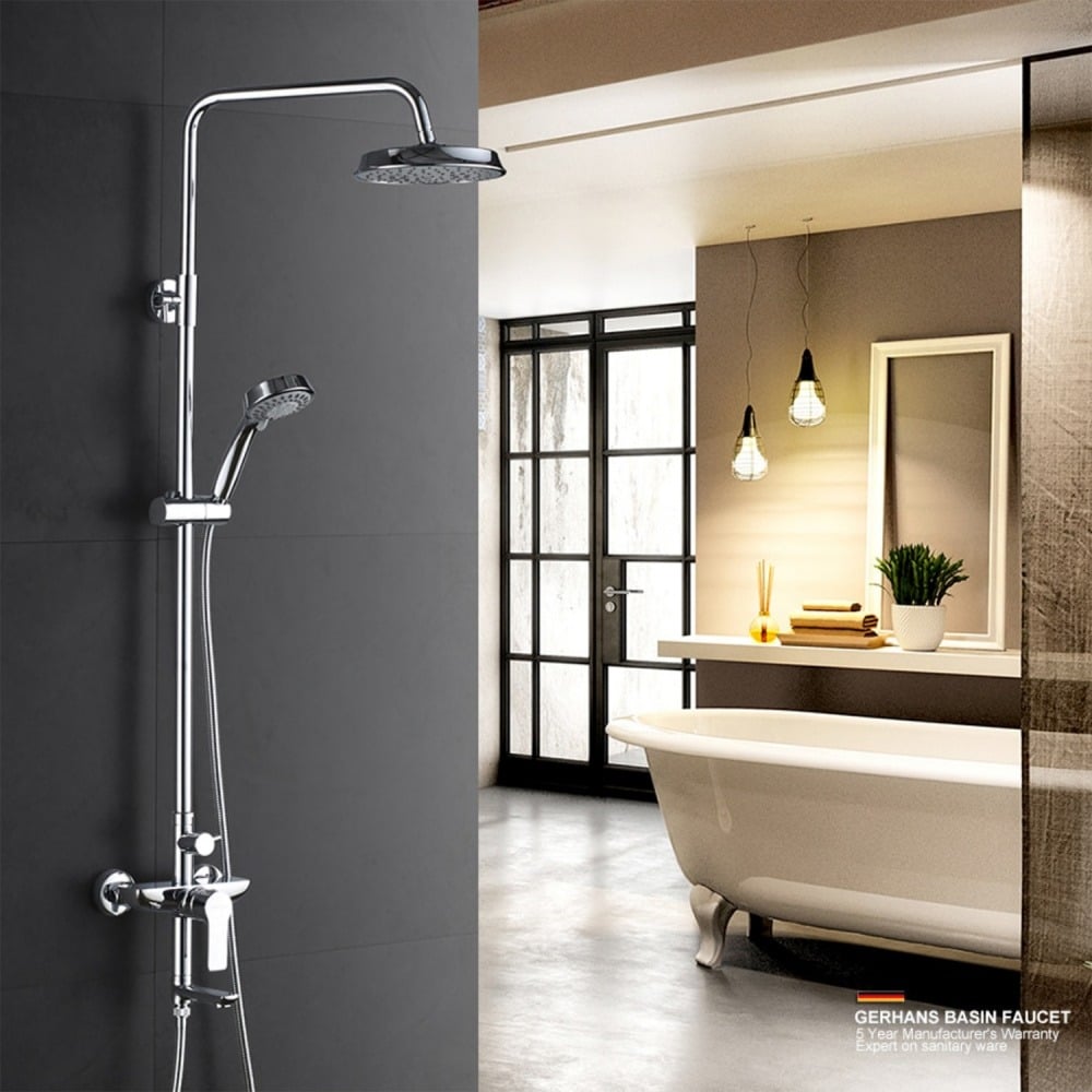 Изображение товара Душевая стойка GERHANS K19015 с регулятором и верхним душем 200 мм хром