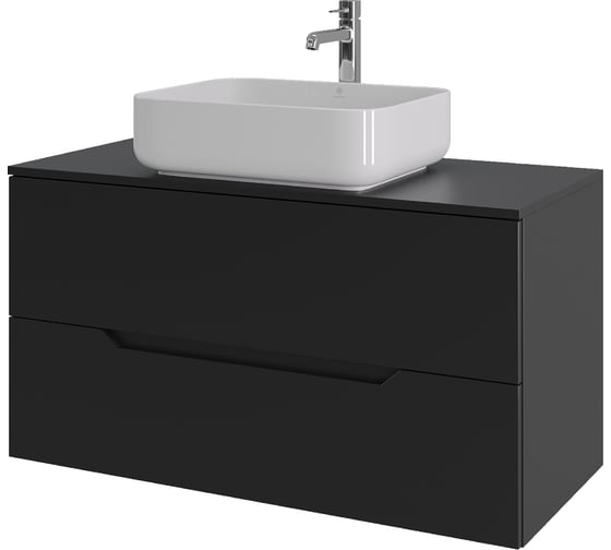 Изображение товара Подвесная тумба с раковиной ORANGE Line 100 см, черный/белый Li-100TubMDF+B05-500W