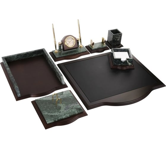 Изображение товара Настольный набор из мрамора GALANT 7 предметов, зеленый мрамор/отделка красное дерево 231485