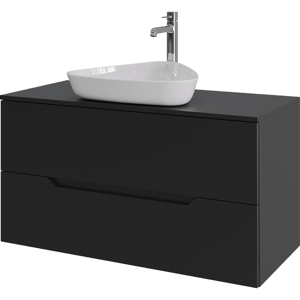 Изображение товара Подвесная тумба с раковиной ORANGE Line 100 см черный матовый белая раковина санфарфор