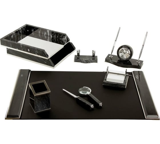 Изображение товара Настольный набор из мрамора GALANT 8 предметов, черный мрамор/серебристые металлические детали 231192