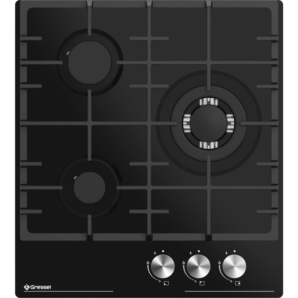 Изображение товара Встраиваемая газовая панель Gressel 3 конфорки стекло черная U45H35S001