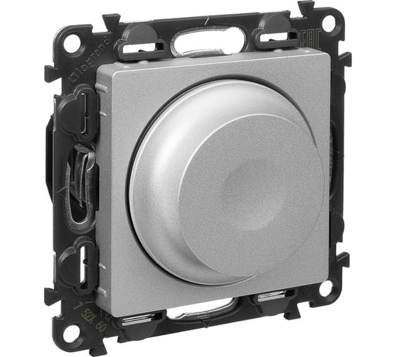 Изображение товара Светорегулятор с поворотной ручкой универсальный Legrand Valena LIFE 300Вт без нейтрали, с лицевой панелью, алюминий 752660