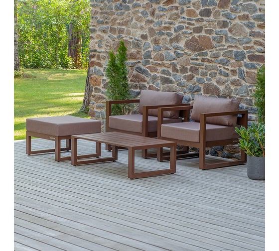Изображение товара Набор садовой мебели GreenWeen CAPRI коричневый, 4 предмета: 2 кресла, столик, пуф GW-AL-CAPRI-BROWN-S3B