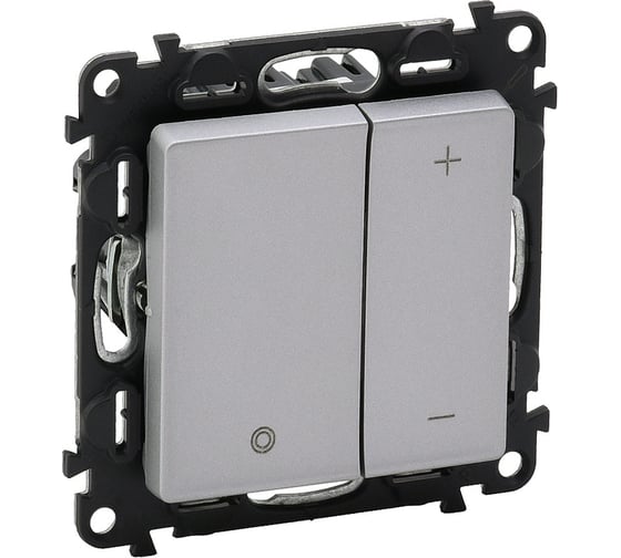 Изображение товара Светорегулятор кнопочный универсальный Legrand Valena LIFE 400Вт без нейтрали, с лицевой панелью, алюминий 752662