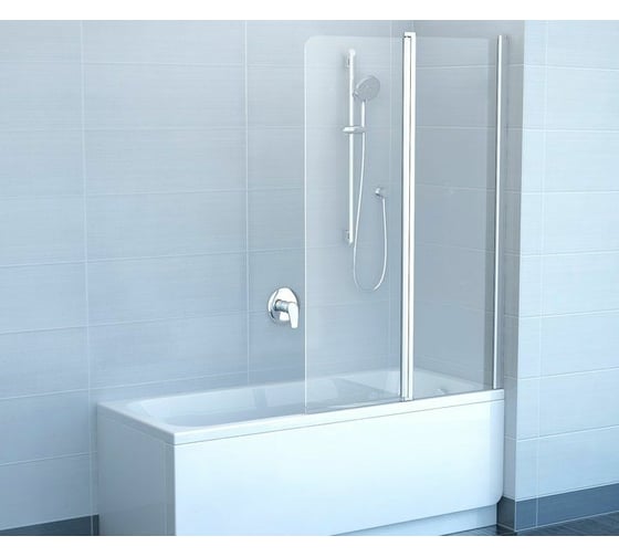 Изображение товара Перегородка (шторка, ширма) на борт ванны двухэлементная, с поворотной частью Ravak CVS2-100 R правая, белый профиль, прозрачное стекло 7QRA0100Z1 00000032805