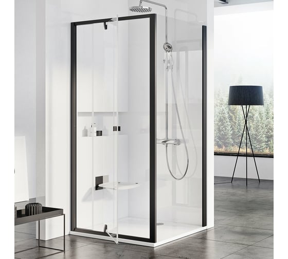 Изображение товара Неподвижная стенка для двери Ravak Pivot PPS-100 черный профиль, прозрачное стекло 90GA0300Z1