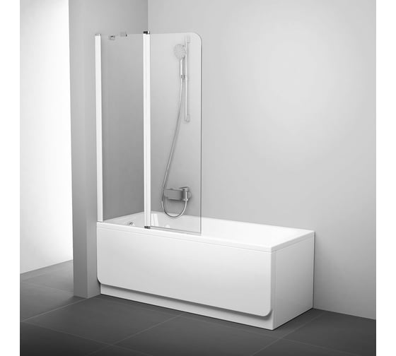 Изображение товара Перегородка (шторка, ширма) на борт ванны двухэлементная, с поворотной частью Ravak CVS2-100 L профиль блестящий, прозрачное стекло, 7QLA0C00Z1