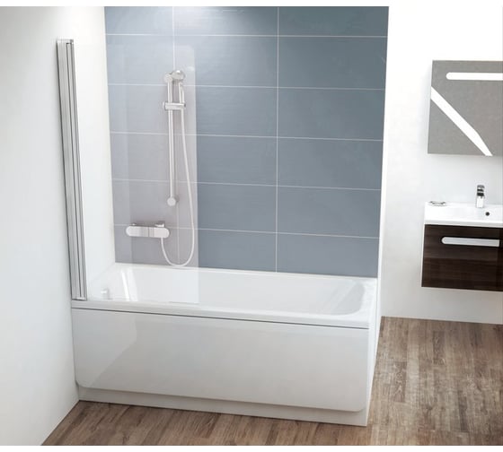 Изображение товара Перегородка (шторка, ширма) на борт ванны неподвижная Ravak CVS1-80 профиль белый, прозрачное стекло 7QL40100Z1 00000036432