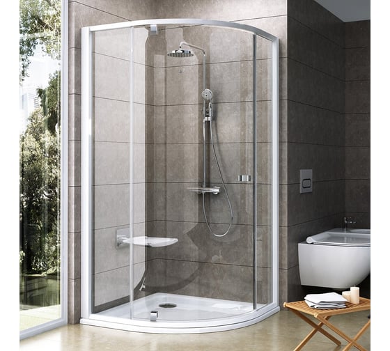 Изображение товара Душевой уголок четверть круга, с распашной дверью Ravak Pivot PSKK3 80x80 см, белый профиль, фурнитура хром, прозрачное стекло 37644100Z1