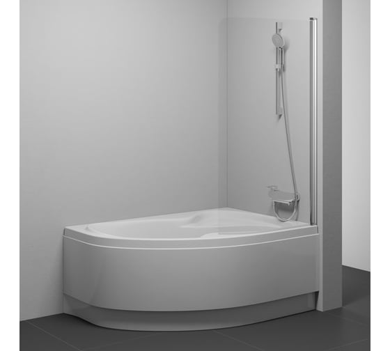 Изображение товара Одноэлементная перегородка (шторка, ширма) на борт ванны, с поворотной частью Ravak CVSK1 ROSA 140/150 R, правая, профиль сатин, прозрачное стекло 7QRM0U00Y1