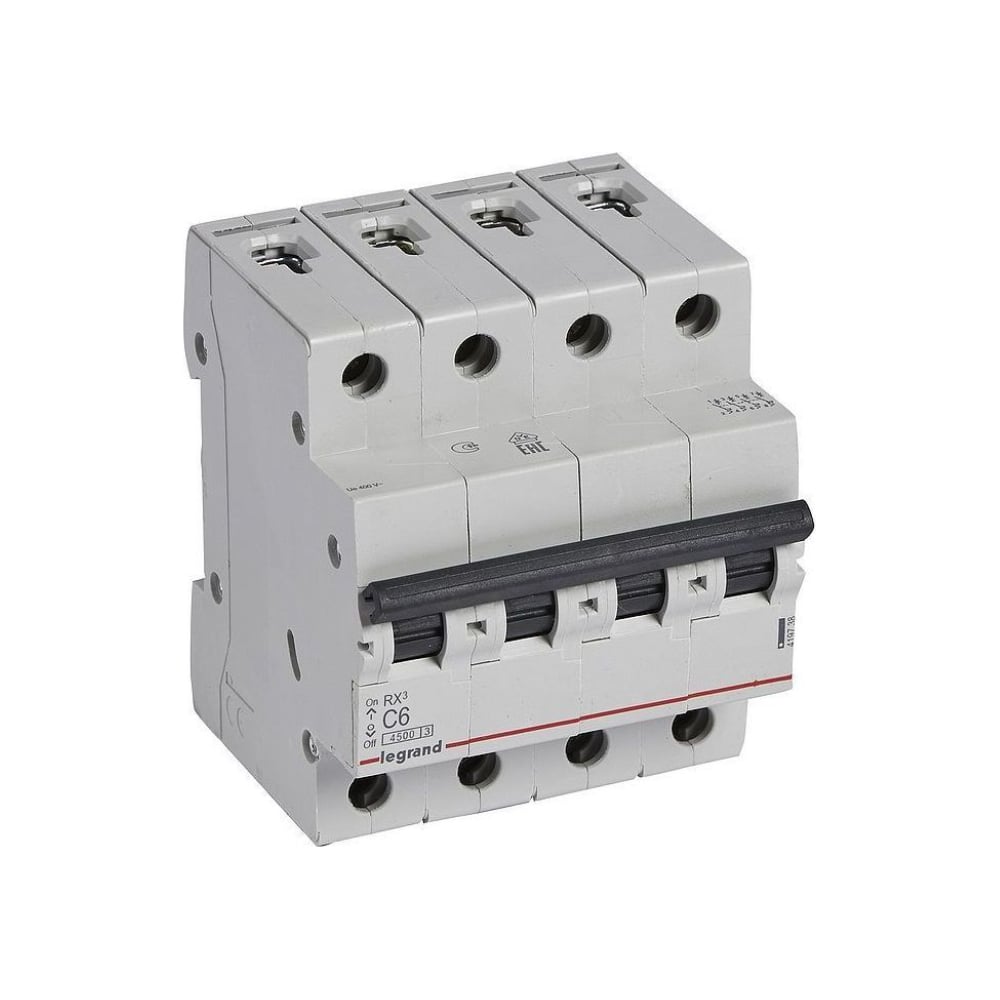 Изображение товара Автоматический выключатель Legrand RX3 4,5кА 6А 4П модульный для электросетей
