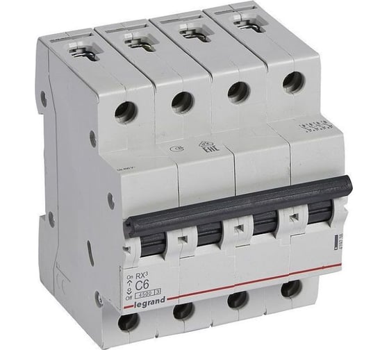 Изображение товара Автоматический выключатель Legrand RX3 4,5кА, 6А, 4П, C 419738