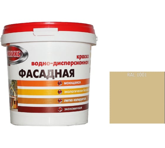 Изображение товара Краска ВД для наружных работ Эммикс моющаяся, RAL 1001 (ведро 9 л/14,4 кг) 4690417131136