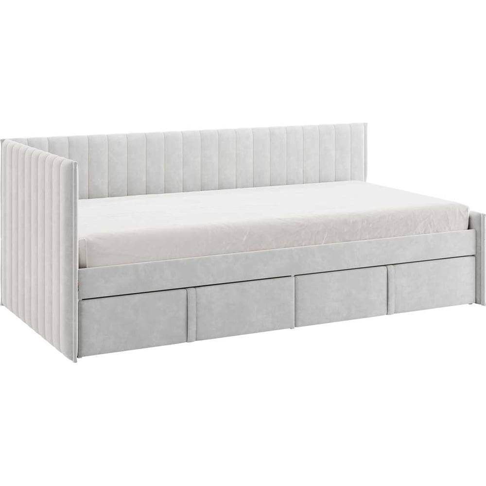 Изображение товара Кровать с ящиками Твикс Тахта 90x200 см галька велюр для современного интерьера