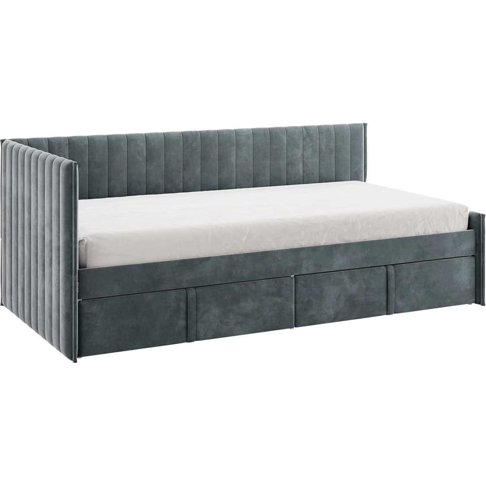 Изображение товара Кровать с ящиками Твикс Тахта 90x200 см графит велюр современная мебель для спальни