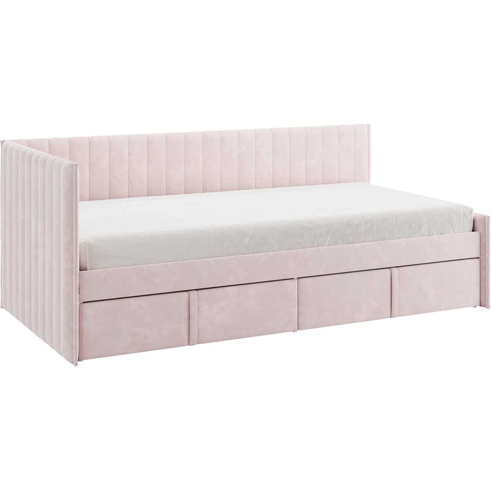 Изображение товара Кровать с ящиками Твикс Тахта 90x200 см из велюра и ЛДСП нежно-розовая