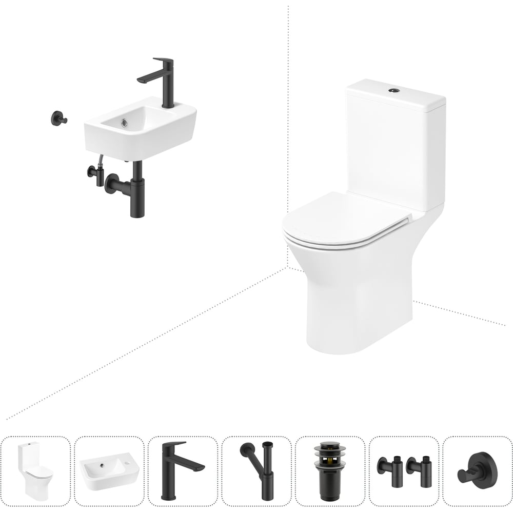 Изображение товара Безободковый напольный унитаз Lavinia Boho Elegant Rimless с раковиной и комплектом 7 в 1