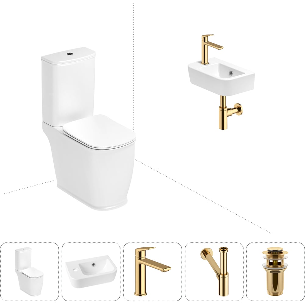 Изображение товара Унитаз-компакт Lavinia Boho Bell Pro 5 в 1 с раковиной и аксессуарами белый