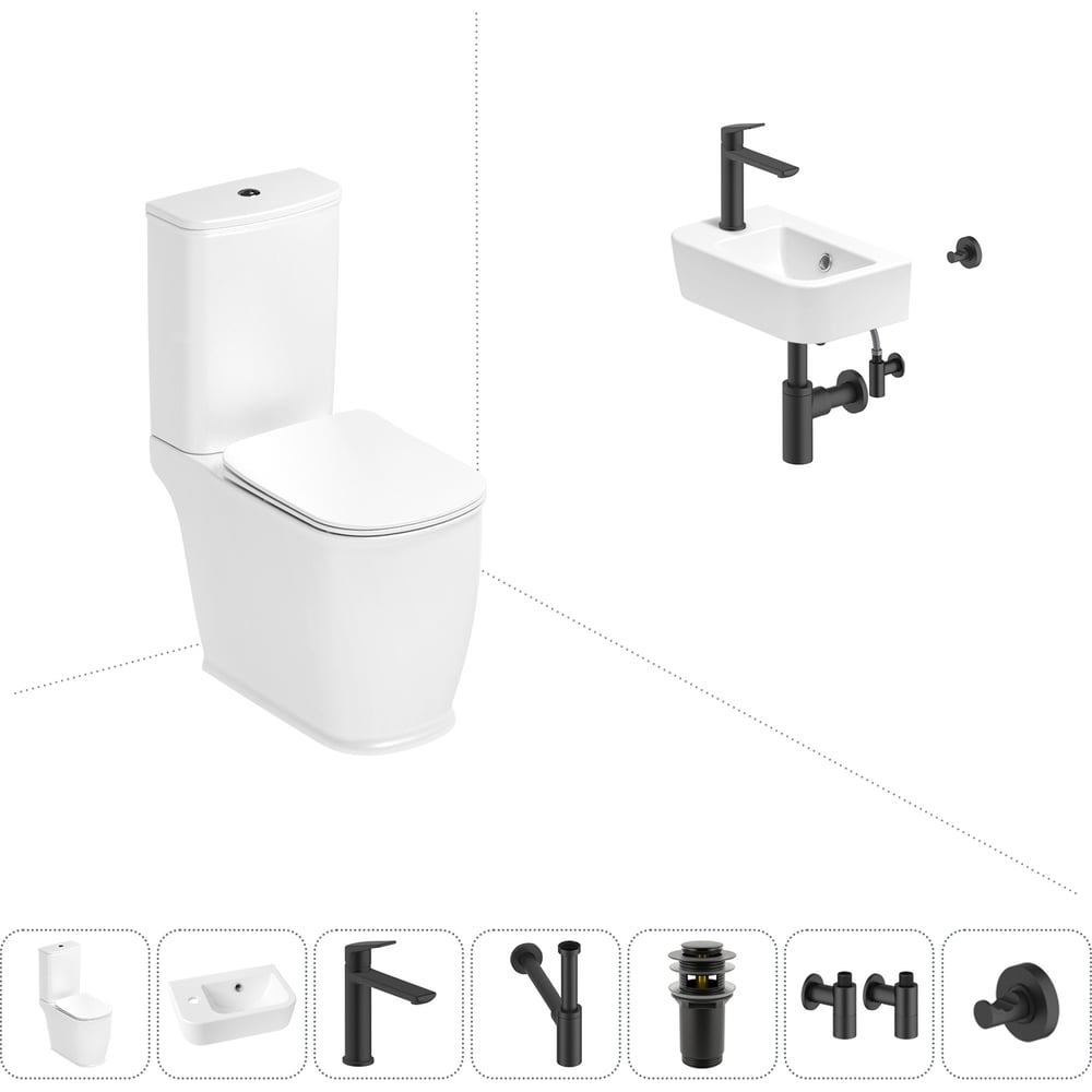 Изображение товара Унитаз-компакт Lavinia Boho Bell Pro безободковый с матовым черным и белым цветом