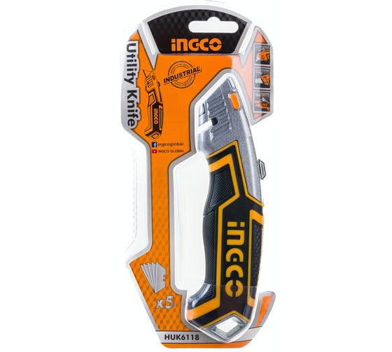Изображение товара Универсальный нож INGCO 180х61х19 мм 5 лезвий INDUSTRIAL HUK6118
