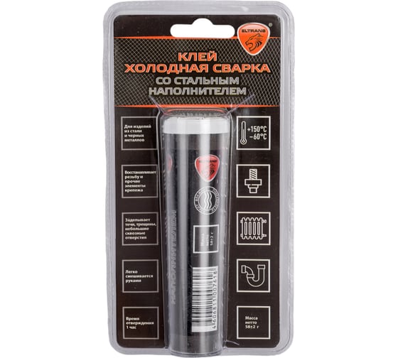 Изображение товара Клей холодная сварка со стальным наполнителем ELTRANS пластиковый патрон в блистере EL-1202.01