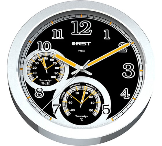Изображение товара Светящиеся настенные метеочасы RST, плавный ход, d-25 см, сталь RST77731