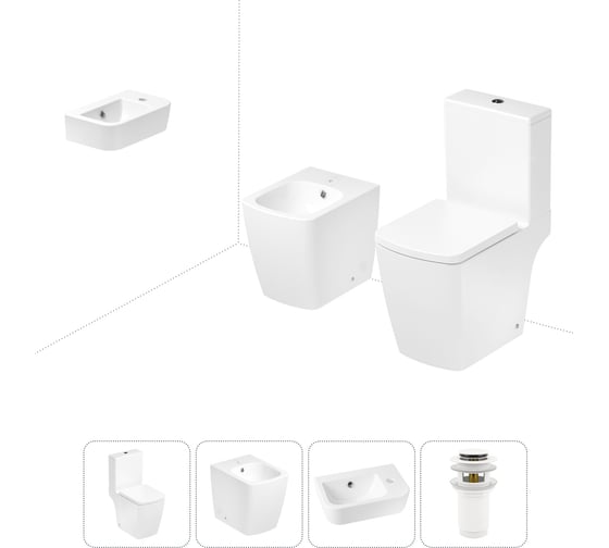 Изображение товара Безободковый напольный унитаз Lavinia Boho Aveo Compacto Rimless в комплекте 4 в 1 202008875