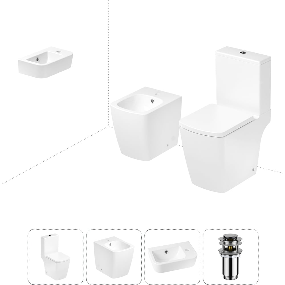 Изображение товара Безободковый напольный унитаз Lavinia Boho Aveo Compacto Rimless с биде и раковиной