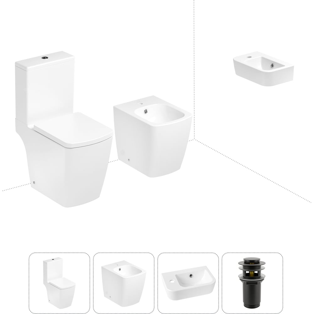 Изображение товара Безободковый напольный унитаз Lavinia Boho Aveo Compacto Rimless с комплектами раковиной и bidе