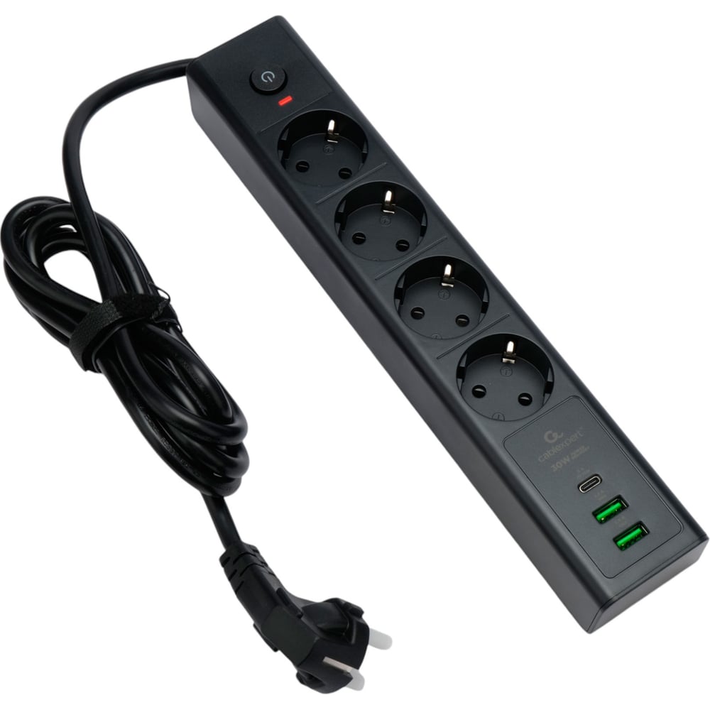 Изображение товара Сетевой фильтр Cablexpert Exnovo 4р 16А 4 розетки 3 USB Type-C 30Вт черный