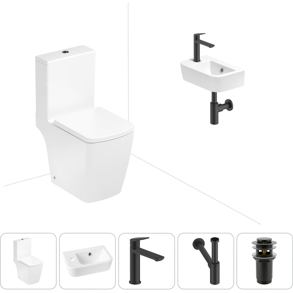 Изображение товара Безободковый напольный унитаз Lavinia Boho Aveo Compacto Rimless в комплекте 5 в 1 202008556