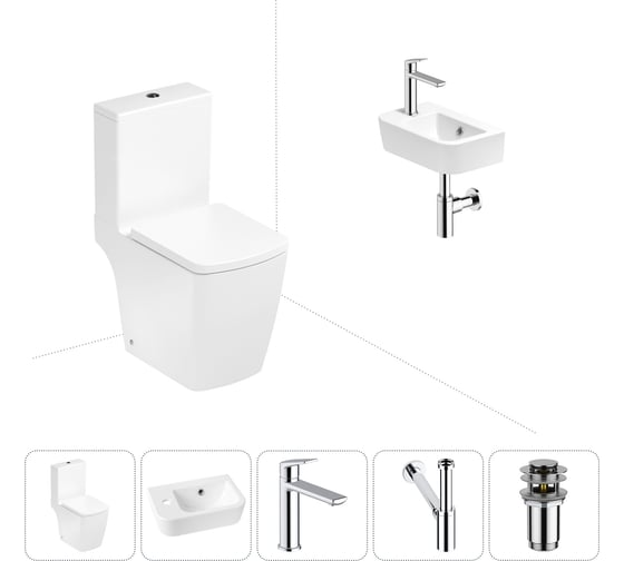 Изображение товара Безободковый напольный унитаз Lavinia Boho Aveo Compacto Rimless в комплекте 5 в 1 202008555