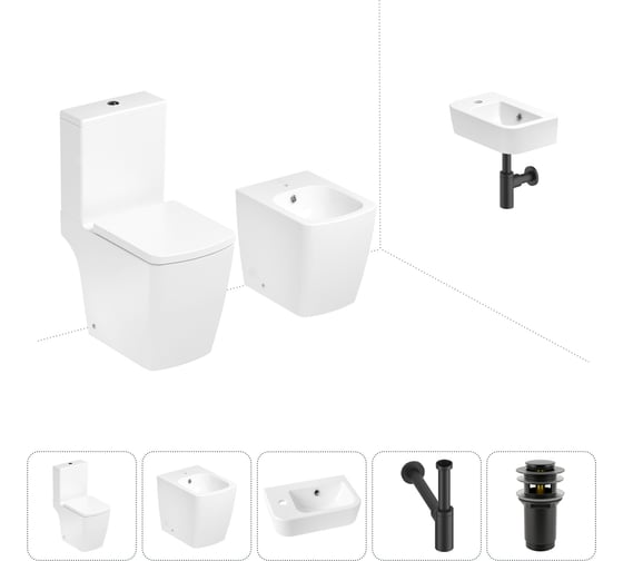 Изображение товара Безободковый напольный унитаз Lavinia Boho Aveo Compacto Rimless в комплекте 5 в 1 202008932