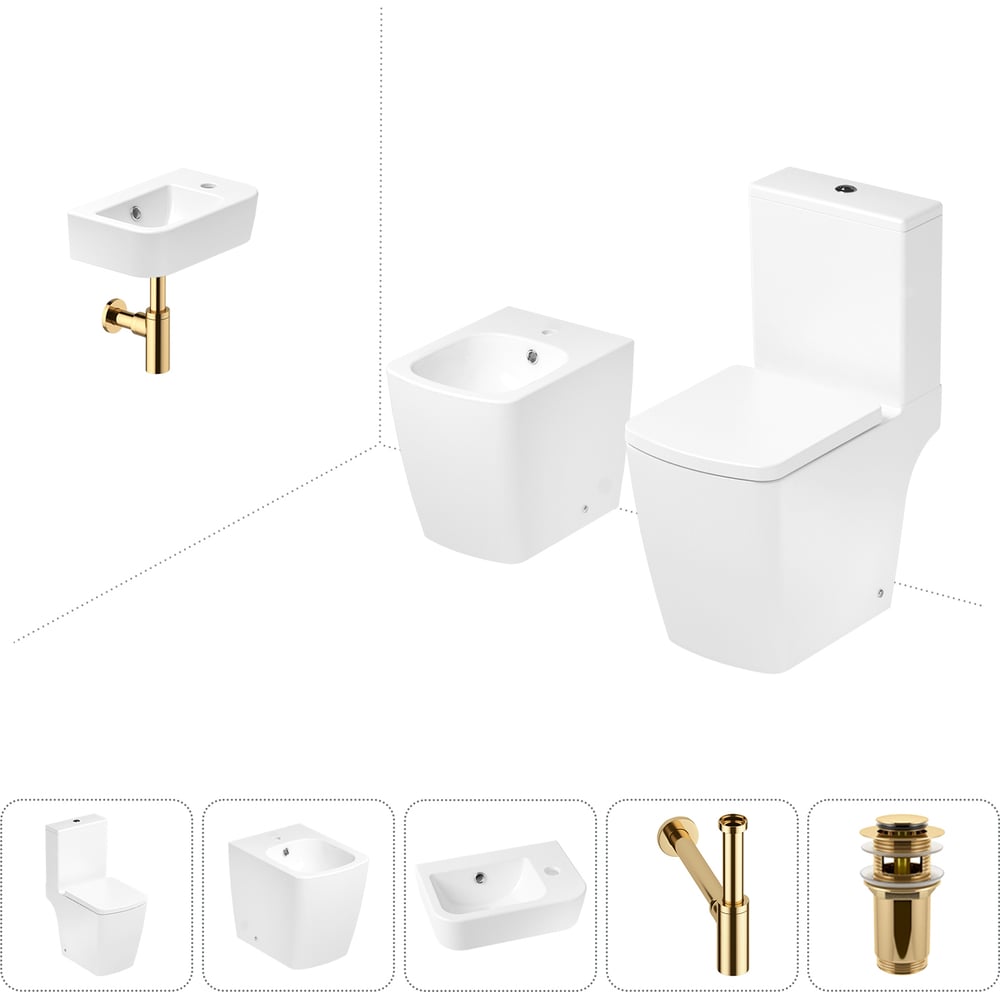 Изображение товара Лавина Безободковый напольный унитаз Aveo Compacto Rimless с раковиной и бидетом