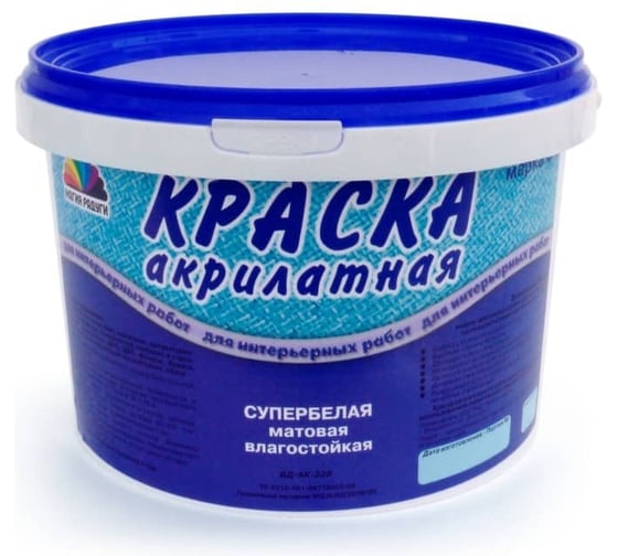 Изображение товара Краска акрилатная влагостойкая для интерьерных работ ВД-АК-228 (М6С) белая Магия Радуги 14 кг 279570