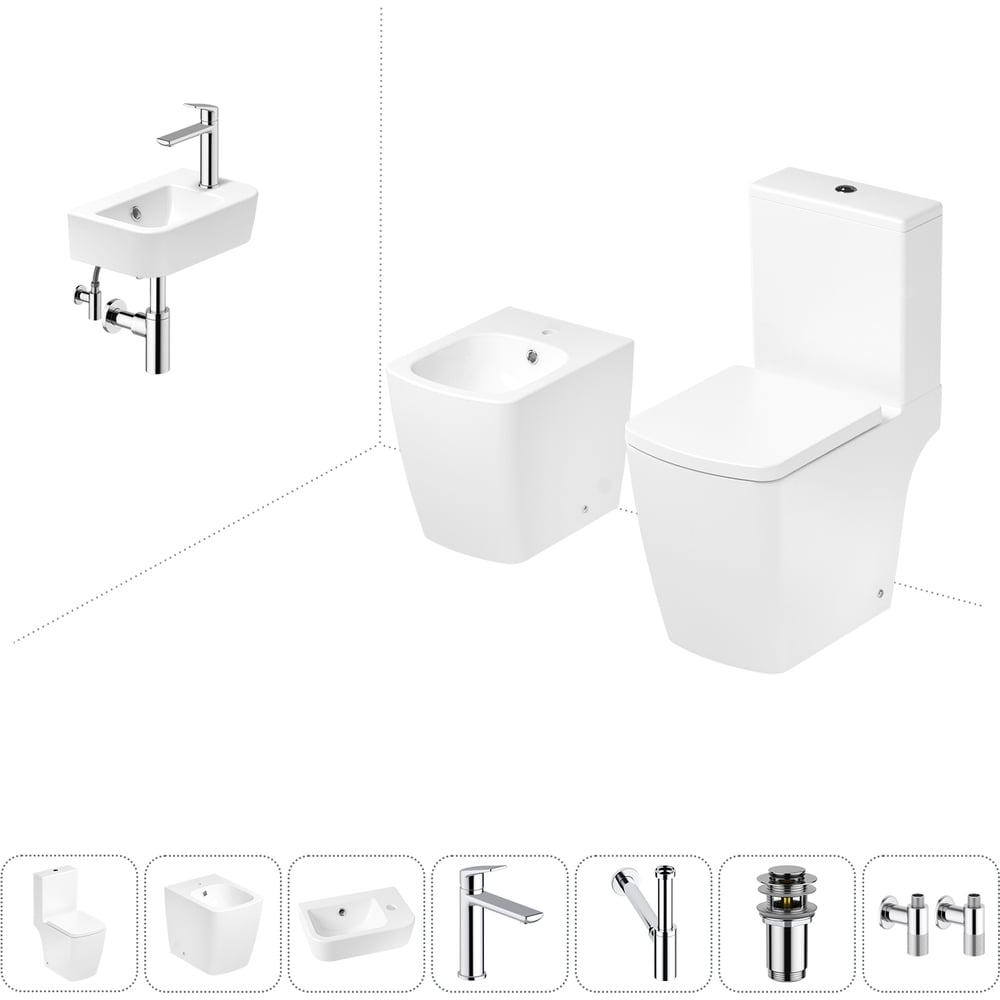 Изображение товара Безободковый напольный унитаз Lavinia Boho Aveo Compacto Rimless с комплектом 7 в 1