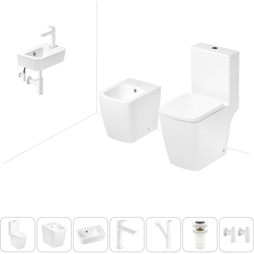 Изображение товара Безободковый напольный унитаз Lavinia Boho Aveo Compacto Rimless в комплекте 7 в 1 202008995 Изображение товара Безободковый напольный унитаз Lavinia Boho Aveo Compacto Rimless в комплекте 7 в 1 202008995