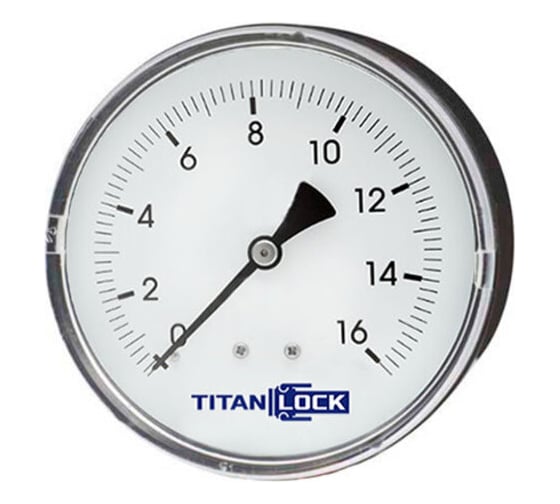 Изображение товара Манометр стандартный пластиковый TITAN LOCK  16/0,2 Бар, корпус 63 мм, крепление сзади 3/8" TLPPG63B3/8