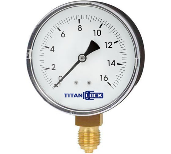 Изображение товара Манометр стандартный пластиковый TITAN LOCK 16/0,2 Бар, корпус 100 мм, крепление снизу 1/2" TLPPG100D1/2