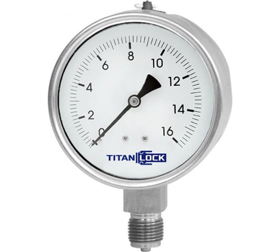 Изображение товара Манометр нержавеющий виброустойчивый TITAN LOCK  16/0,2 Бар, корпус 63 мм, крепление снизу 3/8" TLSPGV63D3/8