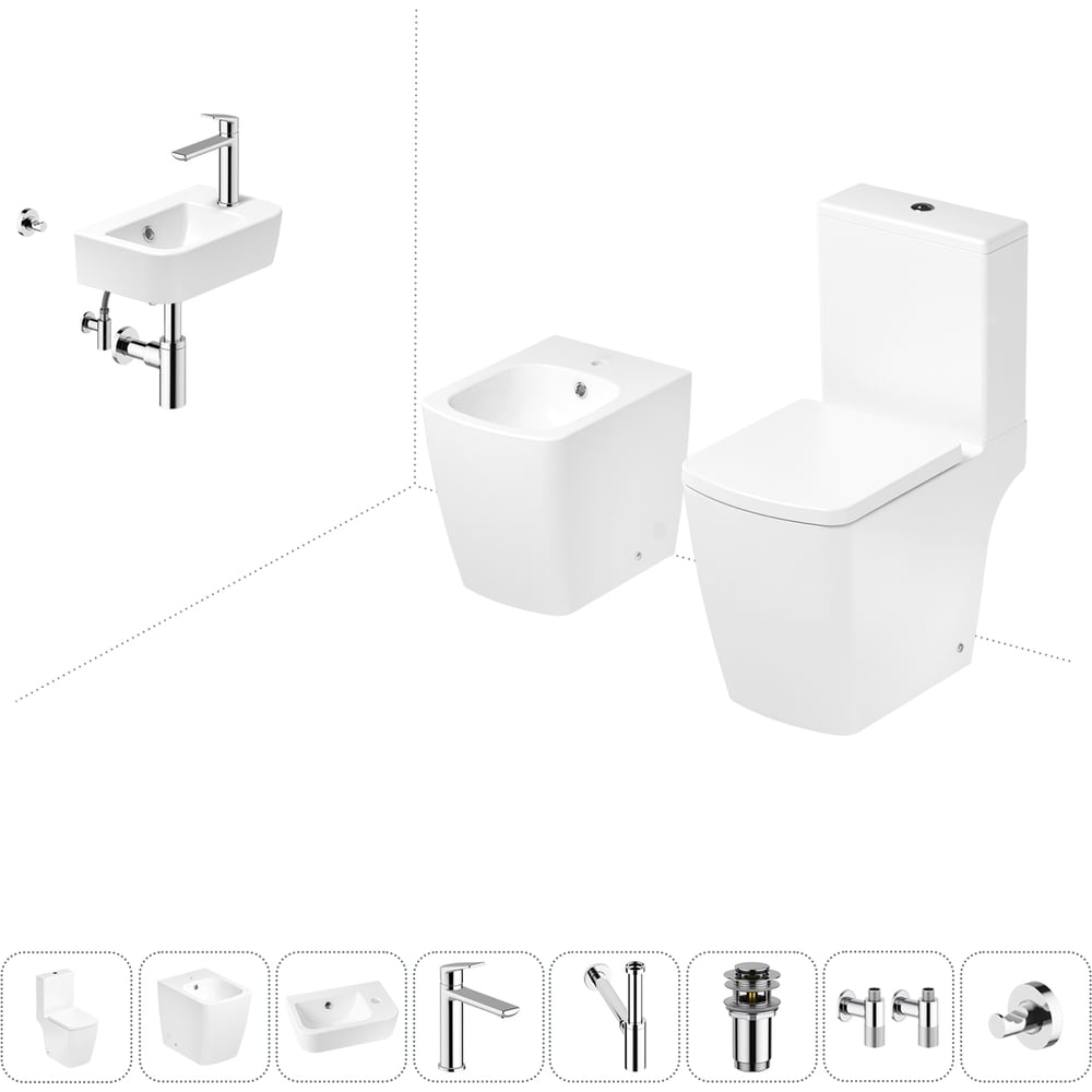 Изображение товара Безободковый напольный унитаз Lavinia Boho Aveo Compacto Rimless с комплектом 8 в 1