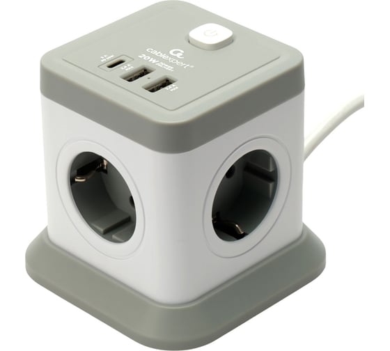 Изображение товара Сетевой фильтр Cablexpert Tower 4р, 10А, 1xType-C PD, 20Вт, 2хUSB, 2м, ур.защиты 2+, белый, кор, TWR-4-CU2-W-2