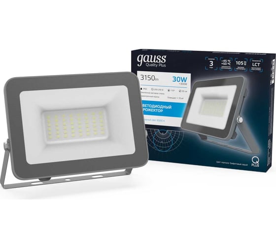 Изображение товара Светодиодный прожектор Gauss Qplus 30W 3150lm 6500K IP65 графитовый 690511330